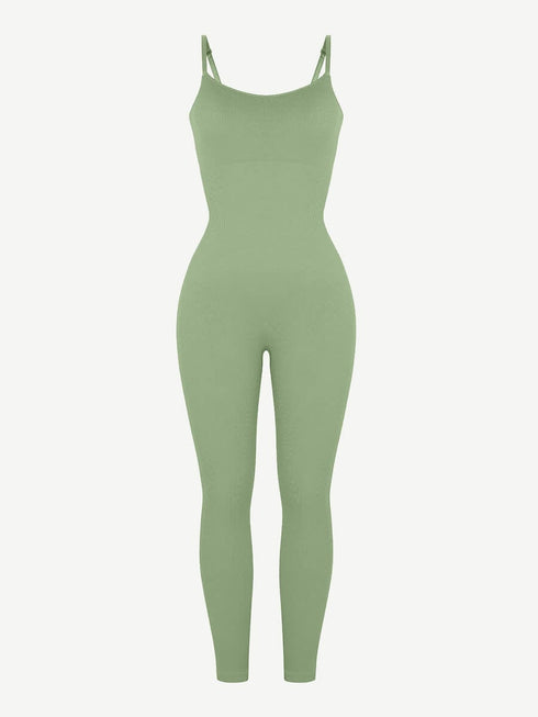 Well-in Vogue High Stretchy Seamless Sling Tummy Control Jumpsuit Removable cup pads